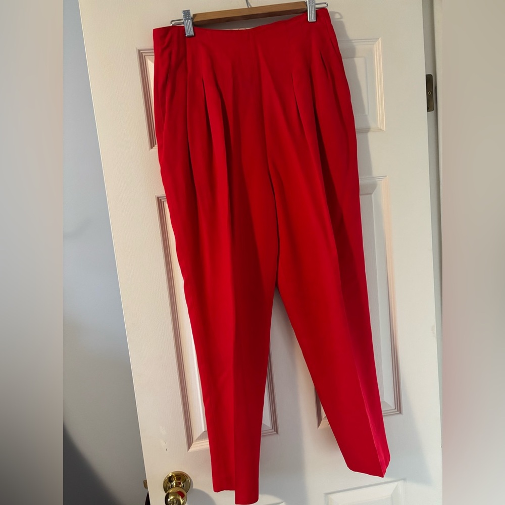Simon Chang Vibrant Red Women's high rise pleated front Trousers